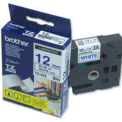 Brother tz-233 Cartuș de bandă albastru pe alb, 12mm, laminată